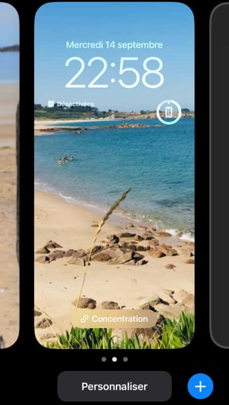 ecran accueil ios16 mode concentration